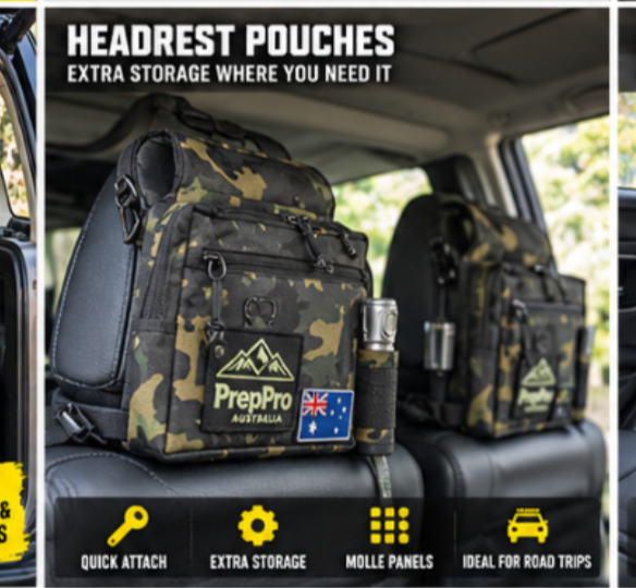 5-Piece Tactical Vehicle Storage Set – MOLLE Seat-Back, Headrest & Boot Organiser System