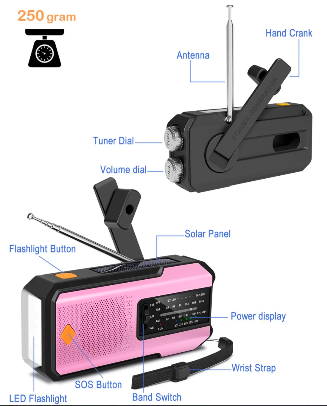Emergency Weather Radio – Solar Hand Crank AM/FM NOAA Radio with Flashlight & Power Bank