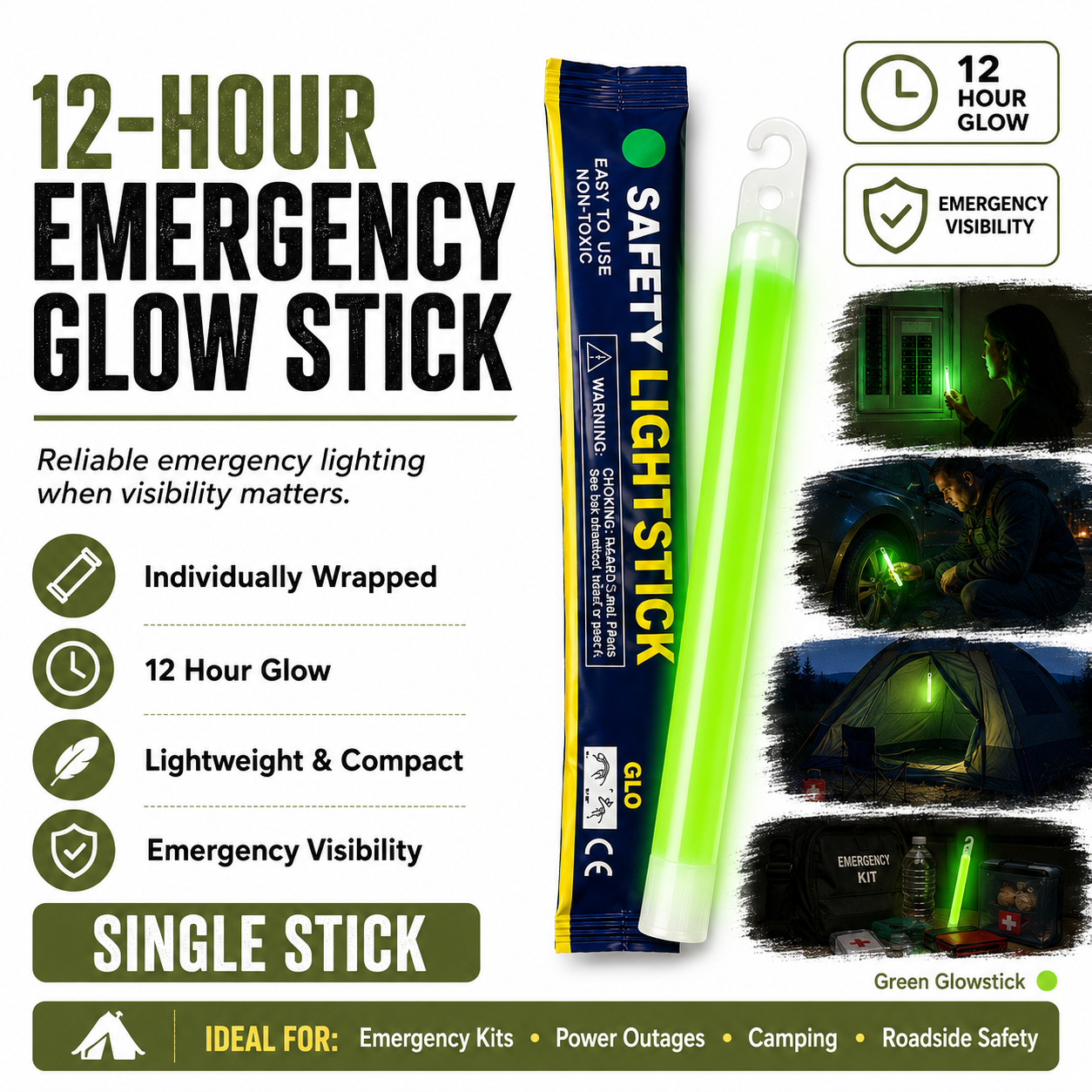 Emergency Glow Sticks - Up to 12 hours lighting