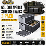 3-Pack 65L Collapsible Storage Crates with Lids – Heavy-Duty, Stackable & Space-Saving