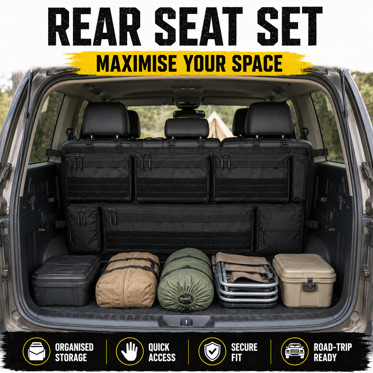 5-Piece Tactical Vehicle Storage Set – MOLLE Seat-Back, Headrest & Boot Organiser System