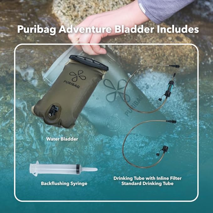 Puribag Adventure Pack Hydration Backpack with 2L Water Bladder & Filter Kit