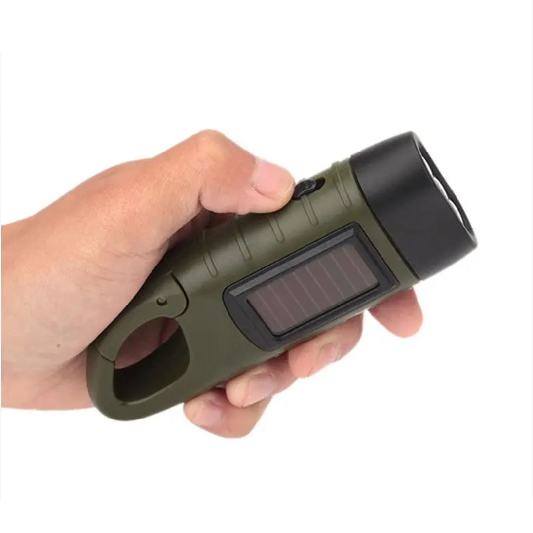Solar Rechargeable Emergency Torch – Compact Clip-On Camping & Blackout Light