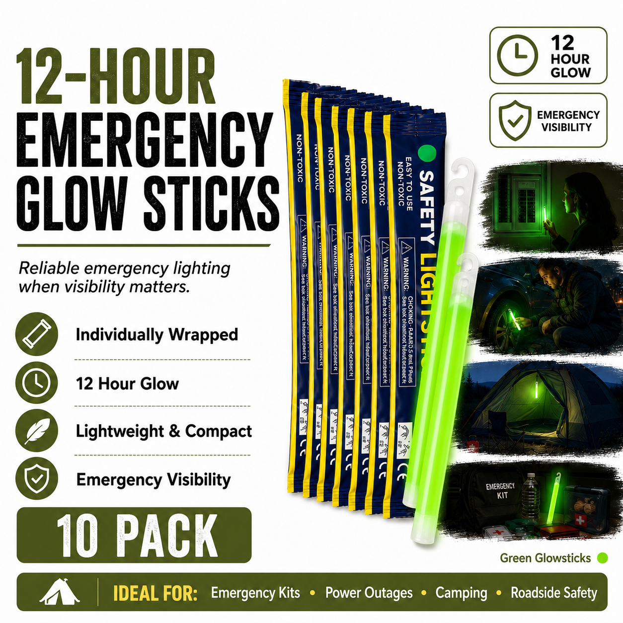 Emergency Glow Sticks - Up to 12 hours lighting