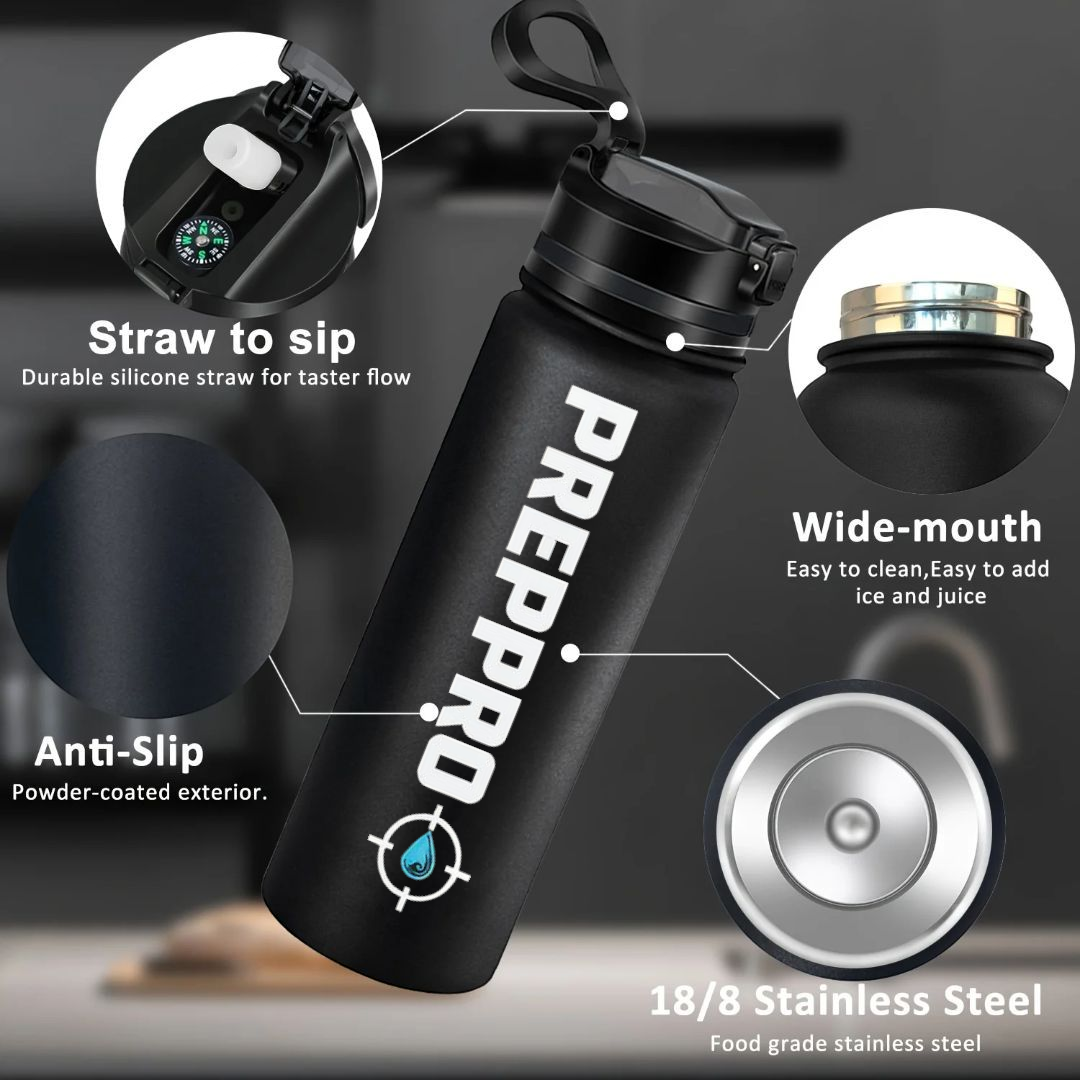 PrepPro 4-Stage Purification Bottle – Stainless Steel Survival Water Bottle with Built-In Filter