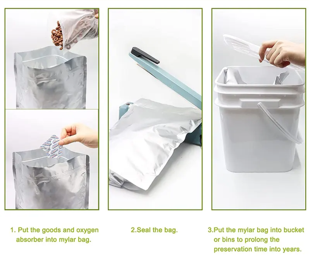 2.5L Mylar Bag & Oxygen Absorber Set | 20 Pack Food Storage