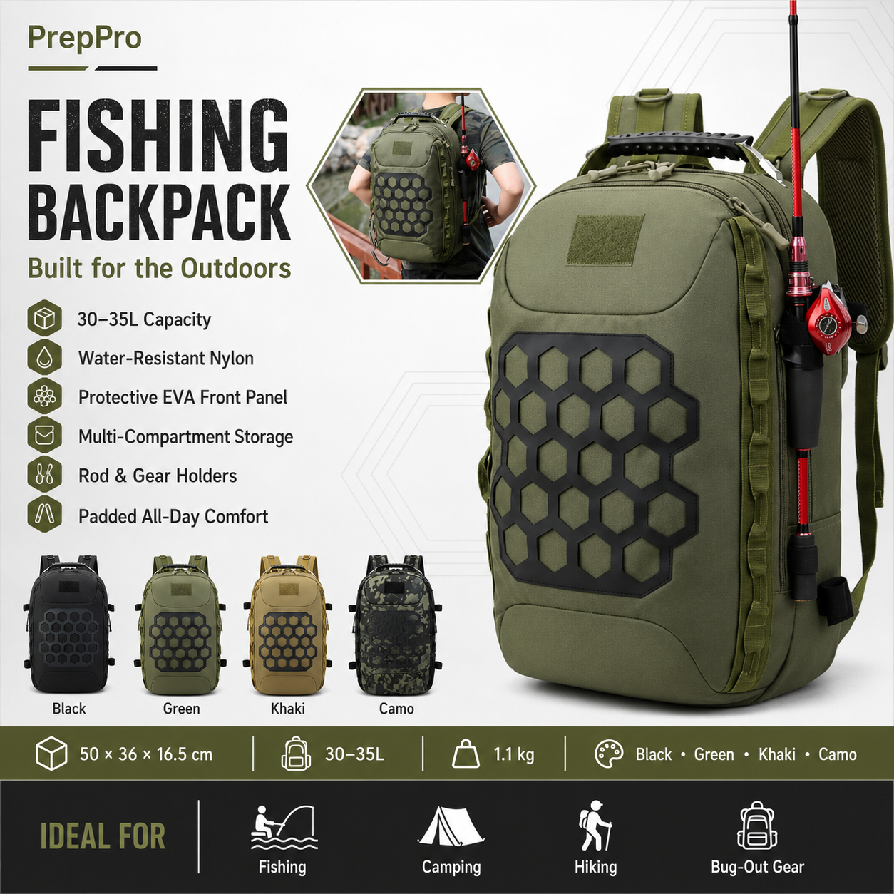 Fishing Backpack – Waterproof Outdoor Pack | PrepPro