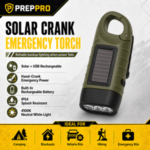 Solar Rechargeable Emergency Torch – Compact Clip-On Camping & Blackout Light