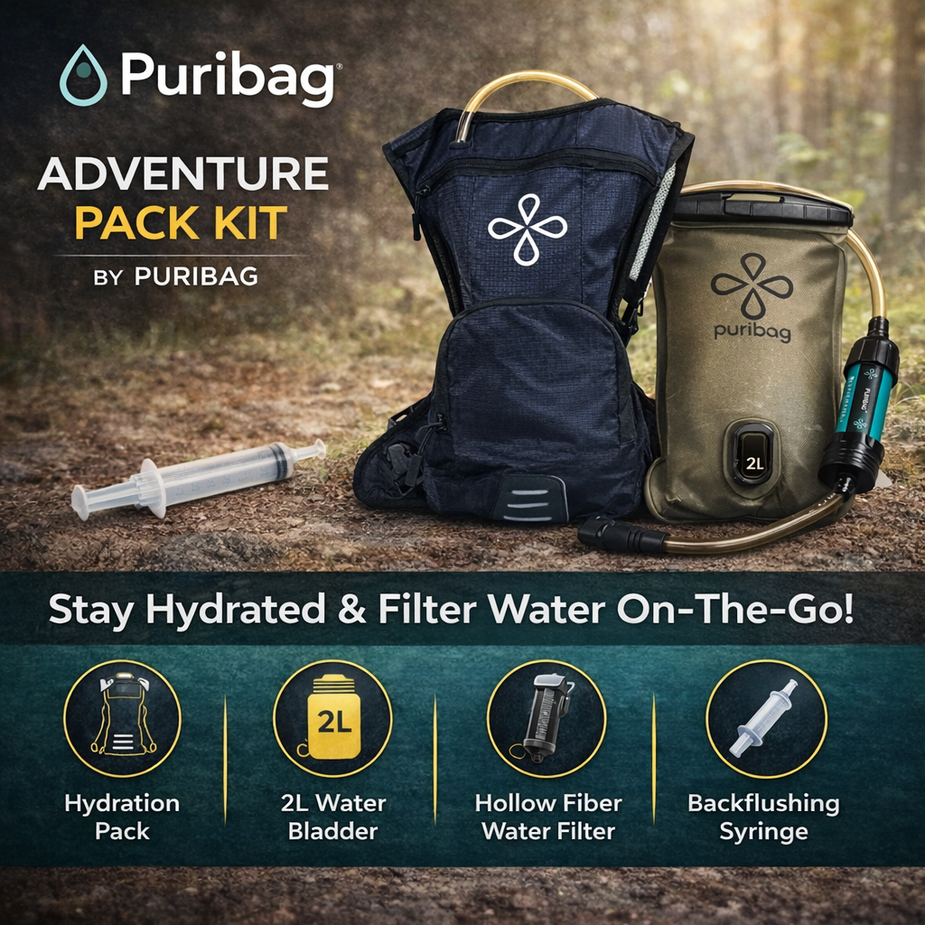 Puribag Adventure Pack Hydration Backpack with 2L Water Bladder & Filter Kit