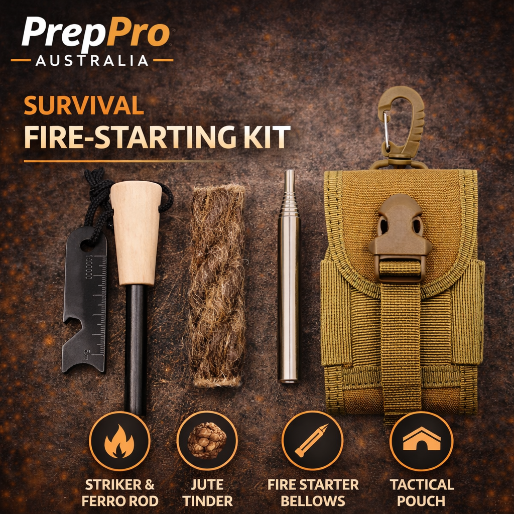 PrepPro Ultimate Fire Starter Kit – Ferro Rod, Jute Tinder, Scraper & Case