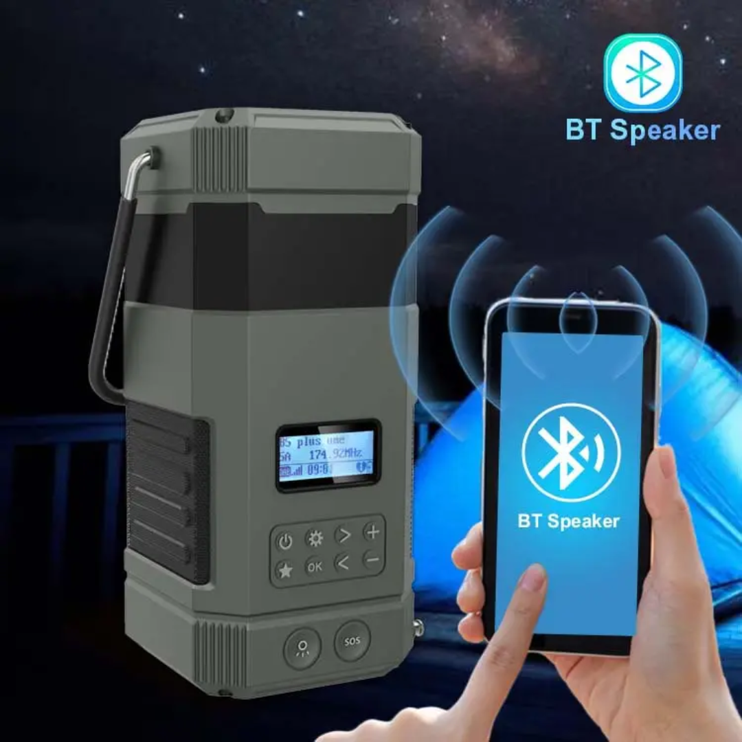 Hand Crank Emergency Radio Lantern – Solar Rechargeable 5000mAh Camping Light & Bluetooth Speaker