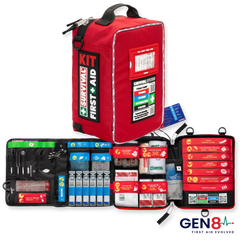 Red Gen 8 SURVIVAL First Aid KIT Large, closed and opened