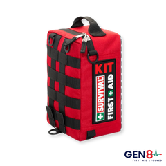 Back of the red SURVIVAL First Aid KIT Large with MOLLE webbing