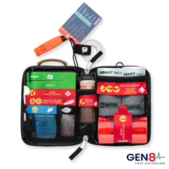 Open tan SURVIVAL Snake Bite KIT Gen 8 with colour coded supplies